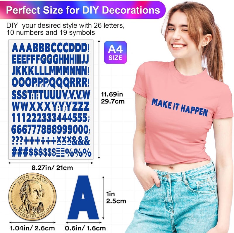Comkrivy 10 Sheets 1660 Pieces Iron on Letters and Numbers, 1 Inch 5 Colors Vinyl Letters with A-Z Heat Transfer Letters 0-9 PU Iron on Numbers for Clothing T-Shirt DIY Crafts (Black, White, Yellow, Red, Blue) - Image 2